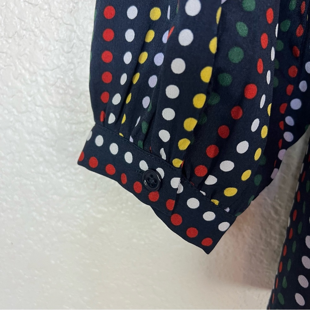 Eloquii Tie Neck Blue Multi Color Polka Dot Retro Career Office Blouse Size 16 - Picture 9 of 12